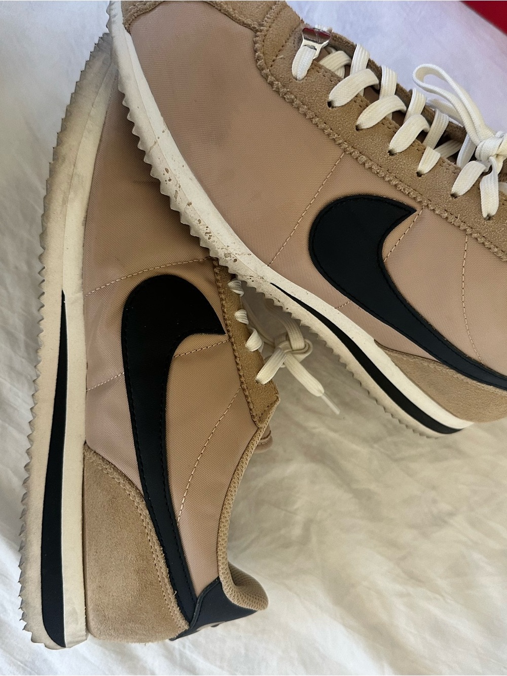 Nike Women's Tan Sneakers with Black Swoosh